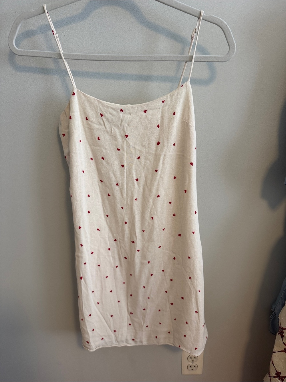 Dress Forum Cream Slip Dress with Red Hearts